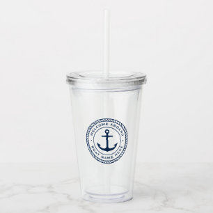 Custom captain and boat name anchor rope border acrylic tumbler