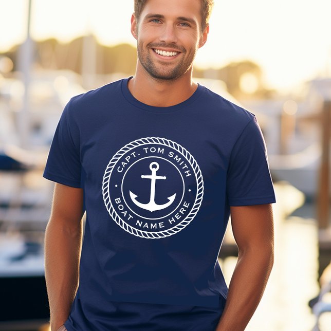Custom captain and boat name anchor rope border T-Shirt (Custom captain and boat name anchor rope border T-Shirt)