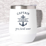 Custom Captain Boat Name Nautical Anchor<br><div class="desc">Sail in style with our Custom Captain Boat Nautical Anchor Thermal Wine Tumbler. Perfect for boating enthusiasts, this tumbler features a sleek nautical design with an anchor motif and customisable captain or boat name. Crafted from high-quality, insulated materials, it keeps beverages at the ideal temperature while withstanding the demands of...</div>
