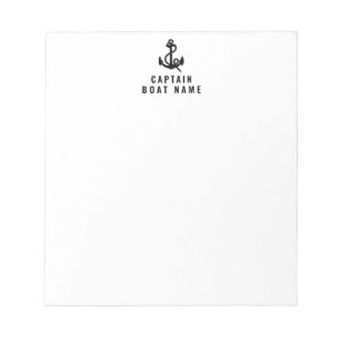 Custom Captain Boat Nautical Anchor Navy Ship Notepad