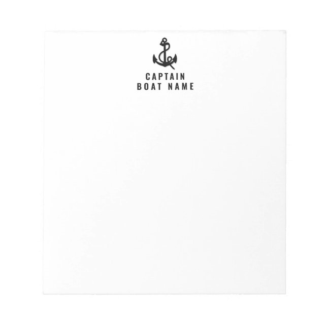 Custom Captain Boat Nautical Anchor Navy Ship Notepad (Front)