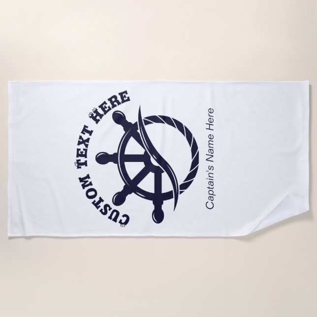 Custom Captain Boat Nautical Gift Beach Towel (Front)