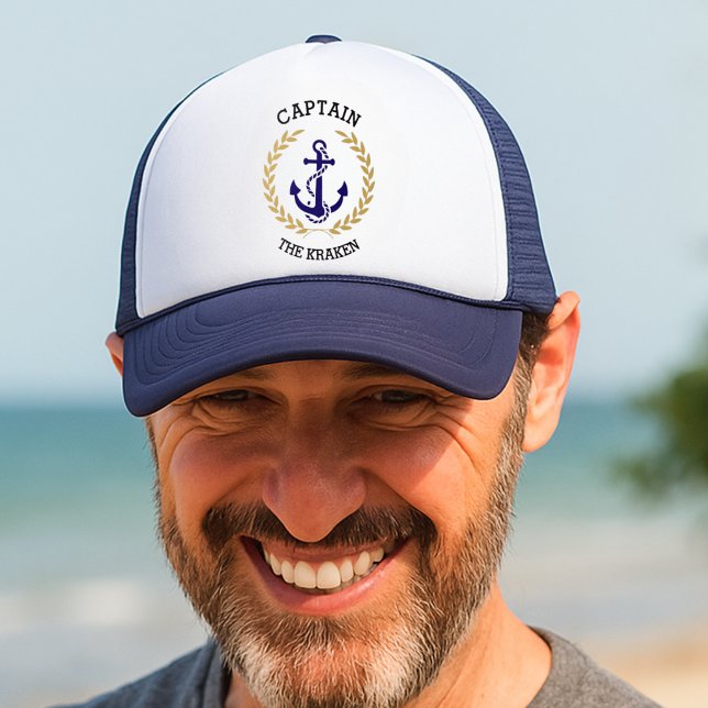 Custom Captain Boat Personalised Nautical Anchor Trucker Hat (Custom Captain Boat Personalized Nautical Anchor Trucker Hat)