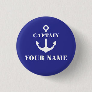 Custom Captain Name Anchor Blue Button