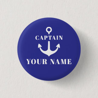 Custom Captain Name Anchor Blue Button