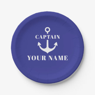 Custom Captain Name Anchor Blue Paper Plate