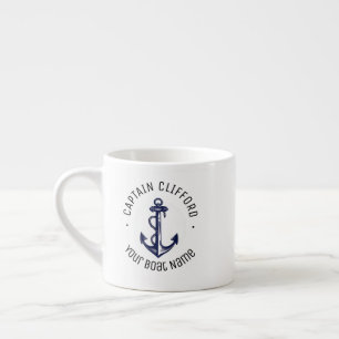 Custom Captain Name Boat Nautical Anchor Navy  Espresso Cup