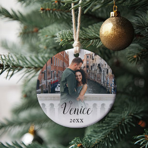 Custom Caption Vacation Photo Ceramic Ornament