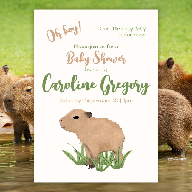 Custom Capy Baby Oh Boy Capybara Baby Shower Invitation (Creator Uploaded)