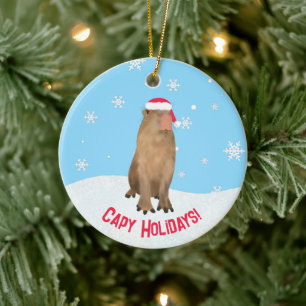 Custom Capy Holidays Funny Cute Capybara Pun Ceramic Ornament