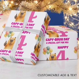 Custom Capybara HAPPY CAPYBRUH DAY 4th Birthday Wrapping Paper