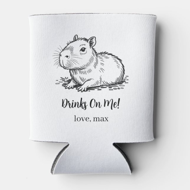 Custom Capybara Wedding Can Cooler (Front)