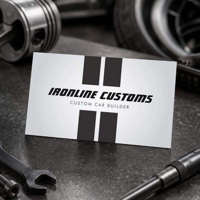 Custom Car Builder Racing Stripes Grey Business Card (Creator Uploaded)