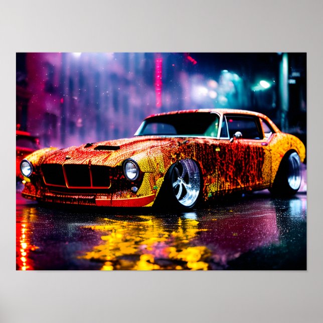 Custom car colourful collage poster (Front)