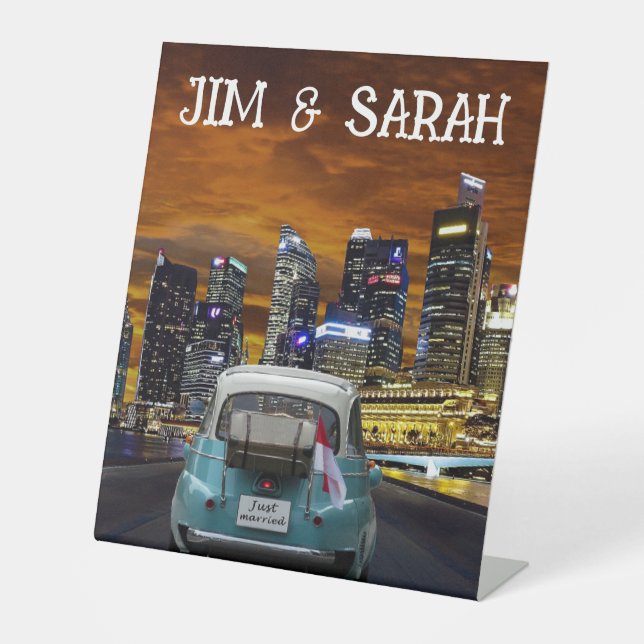 CUSTOM CAR 'just married" NEW YORK CUSTOM  Pedestal Sign (Front)