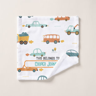 Custom car name pastel blue and orange wash cloth