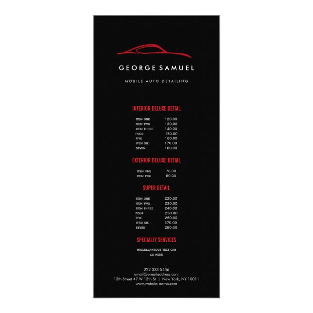 Custom Car Repair & Modern Auto Detailing  Rack Card (Front)