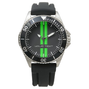 Custom Car Watch - Racing Stripes Green