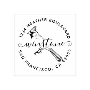 Custom Cardinal Bird Return Address Family Name Rubber Stamp