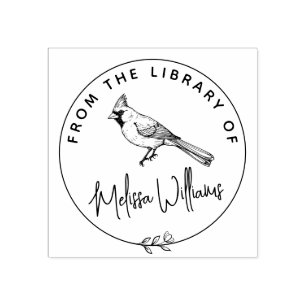 Custom Cardinal Ex Libris From the Library Book Rubber Stamp