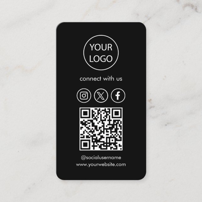 Custom Cards, Social Media QR Code Black Busin Business Card (Front)
