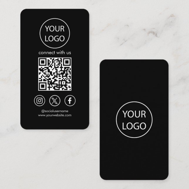 Custom Cards, Social Media QR Code Black Busin Business Card (Front/Back)