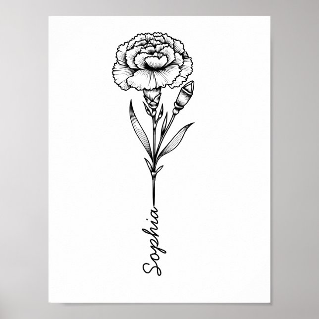 Custom Carnation Birth Flower Tattoo With Name Poster (Front)