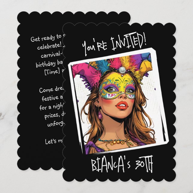 Custom Carnival mask 30th Birthday Invitation (Front/Back)