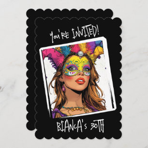 Custom Carnival mask 30th Birthday Invitation