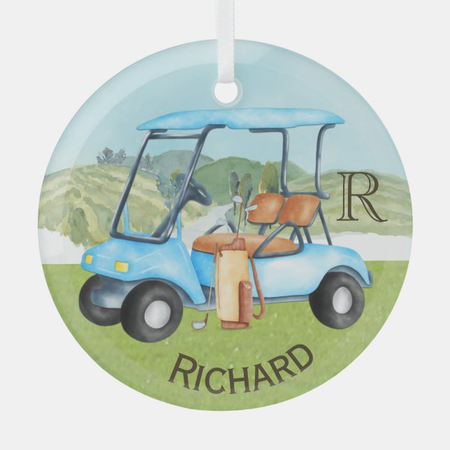 Custom Cart Clubs Monogram Name  Glass Tree Decoration (Front)