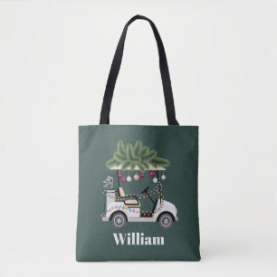 Custom Cart Name Golf Balls Christmas Golfer Tote Bag