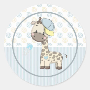 Custom Cartoon Baby Boy Giraffe Classic Round Sticker