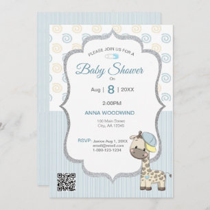 Custom Cartoon Baby Boy Giraffe Invitation
