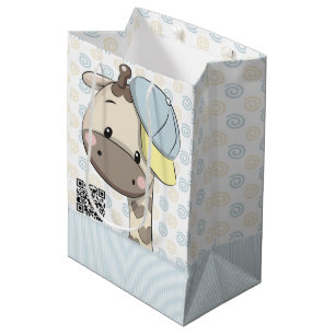 Custom Cartoon Baby Boy Giraffe   Medium Gift Bag
