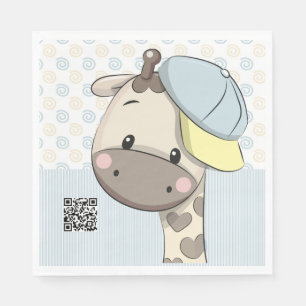 Custom Cartoon Baby Boy Giraffe Paper Napkins 