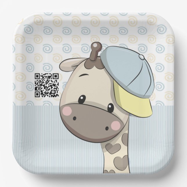 Custom Cartoon Baby Boy Giraffe   Paper Plates (Front)