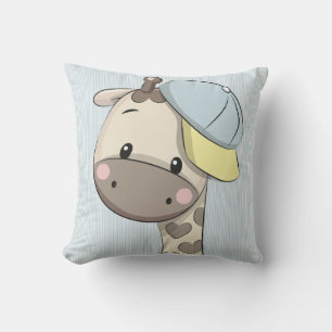 Custom Cartoon Baby Boy Giraffe Throw Pillow