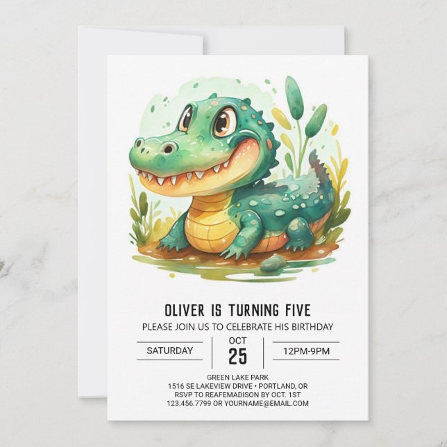 Custom Cartoon Crocodile Birthday Invitation (Front)