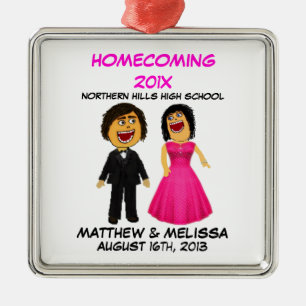 Custom Cartoon High School Dance Couple Metal Ornament