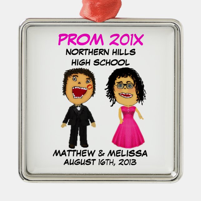Custom Cartoon Prom Couple Metal Ornament (Front)