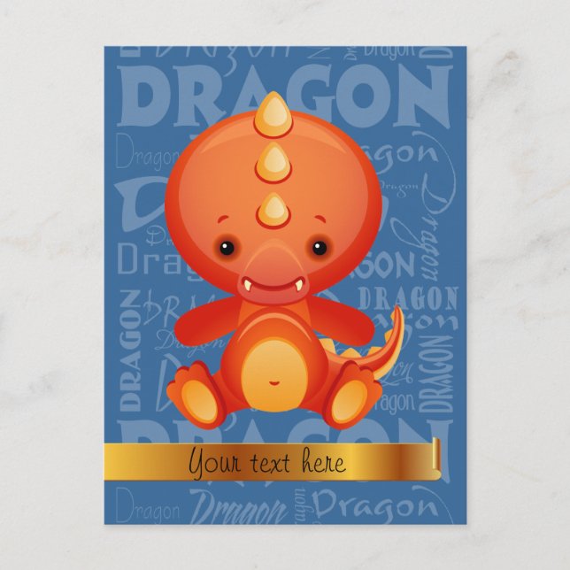 Custom Cartoon Year of the Dragon Word Art Holiday Postcard (Front)