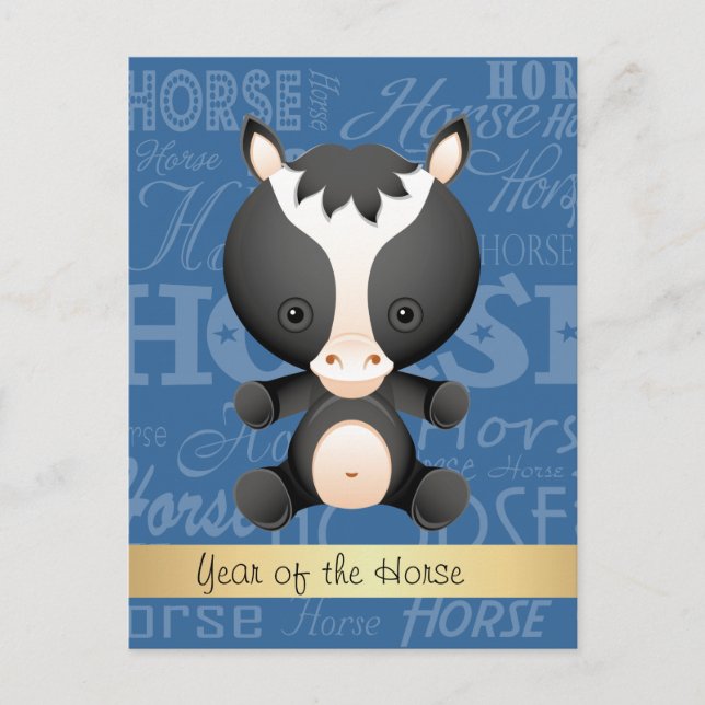 Custom Cartoon Year of the Horse Word Art Holiday Postcard (Front)