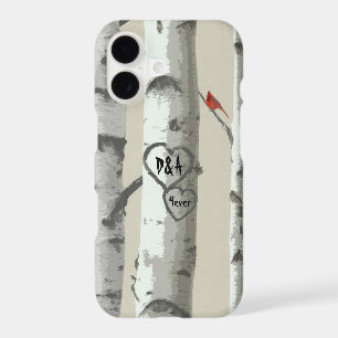 Custom Carved Hearts On Birch Tree Valentine