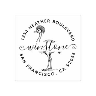 Custom Cassowary Bird Return Address Family Name Rubber Stamp