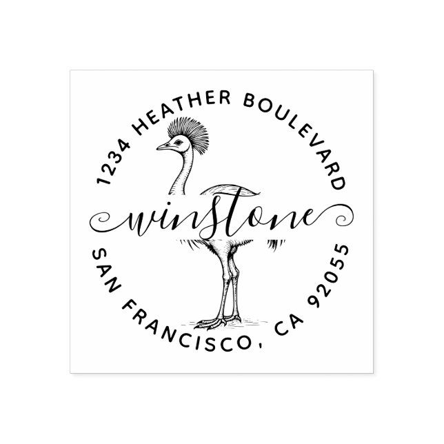 Custom Cassowary Bird Return Address Family Name Rubber Stamp (Imprint)