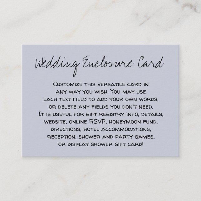 Custom, Casual DIY Versatile Dusty Blue Wedding Enclosure Card (Front)