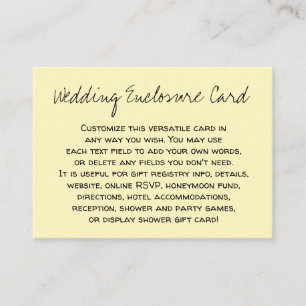 Custom, Casual DIY Versatile Light Yellow Wedding Enclosure Card