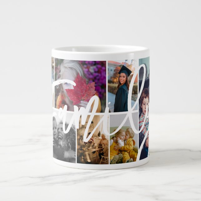 Custom Casual Simple 8 Photos Collage Large Coffee Mug (Front)