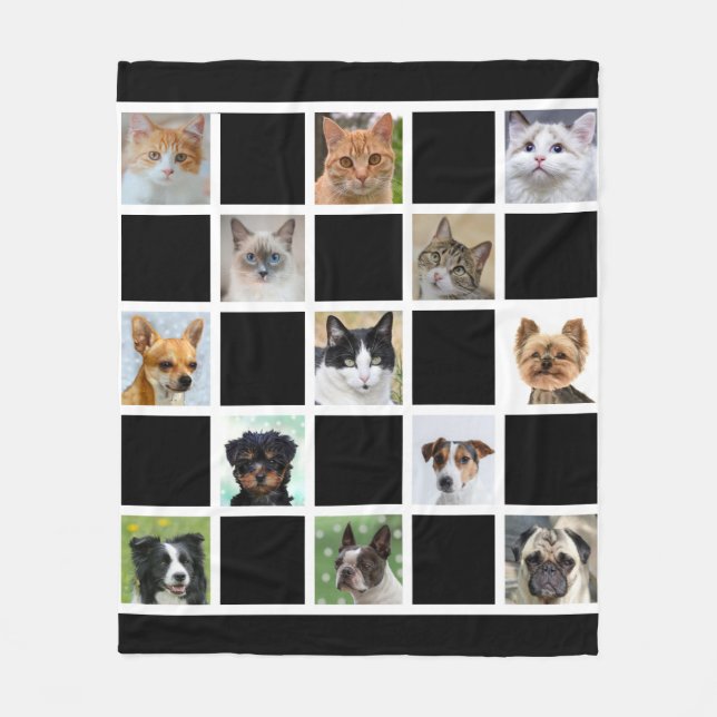 Custom Cat and Dog Photos on Black Fleece Blanket (Front)
