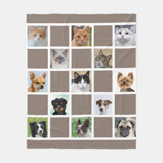 Custom Cat and Dog Photos on Lucky Beige Fleece Blanket (Front)
